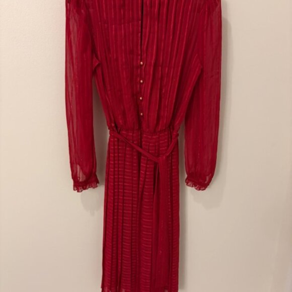 Ruby red sheer accordion pleated, classy dress - Picture 4 of 5